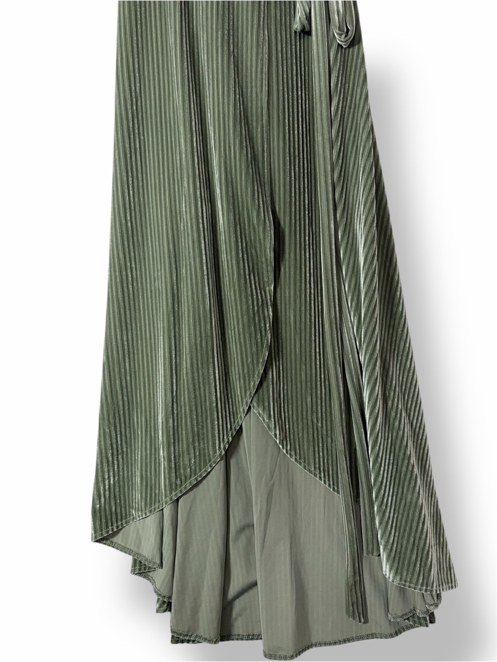 BALTIC BORN Andi Ribbed Velvet Velour Maxi Wrap Dress Dusty Sage Green XL - Picture 8 of 9